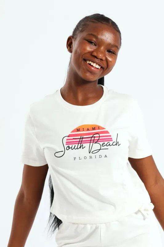 Girls Miami Drawstring Tee - White sold by Edgars