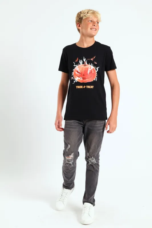 Boys Hallowen Print Tee - Black sold by Edgars
