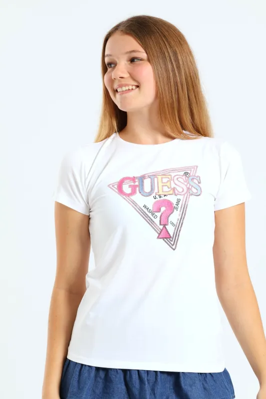 Girls Branded Short Sleeve T-Shirt - White sold by Edgars