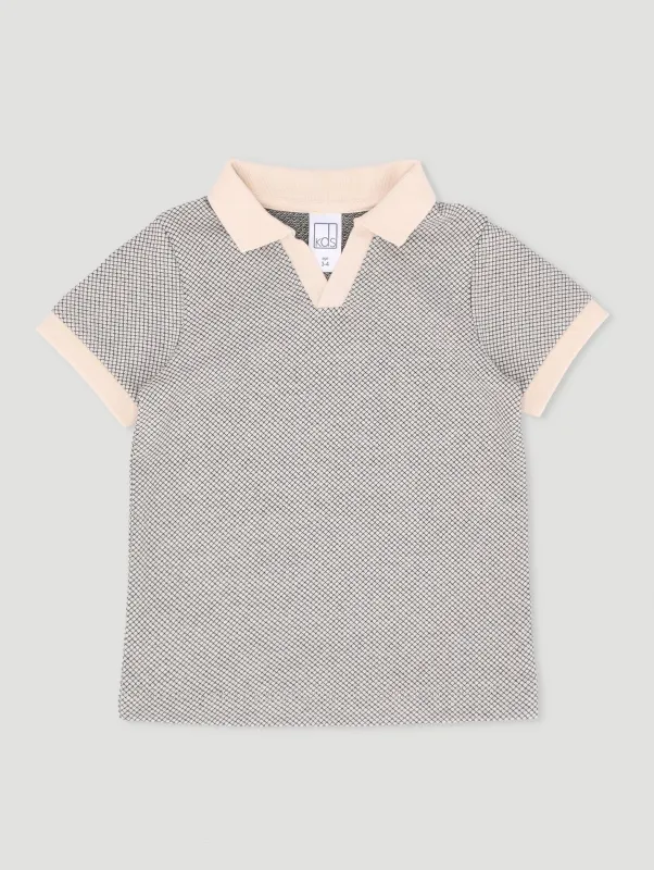 Pre-Boys Notch Polo Mini Check Golfer - Cream sold by Edgars