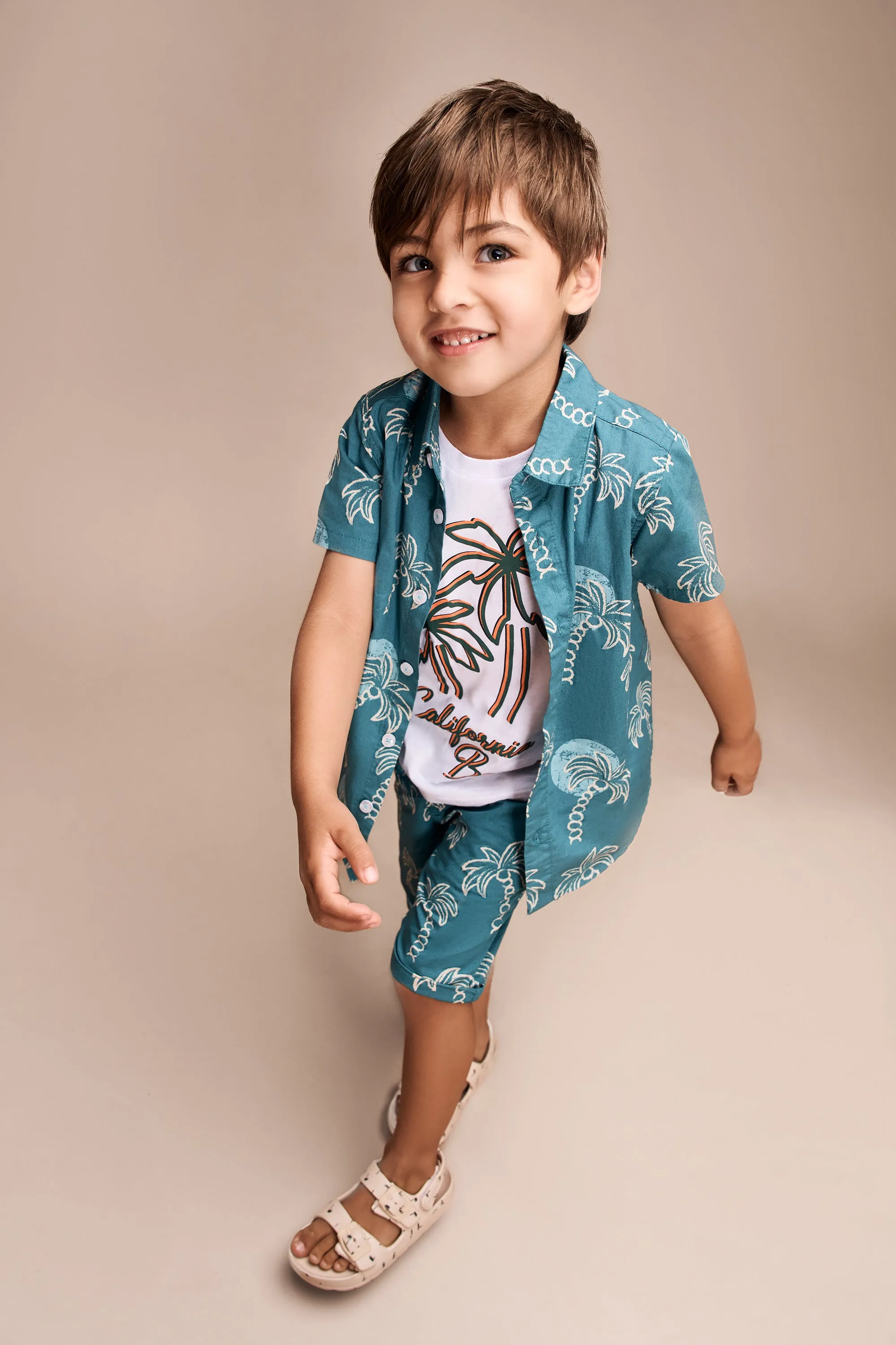 Pre-Boys Palm Tree Woven Shirt - Teal sold by Edgars