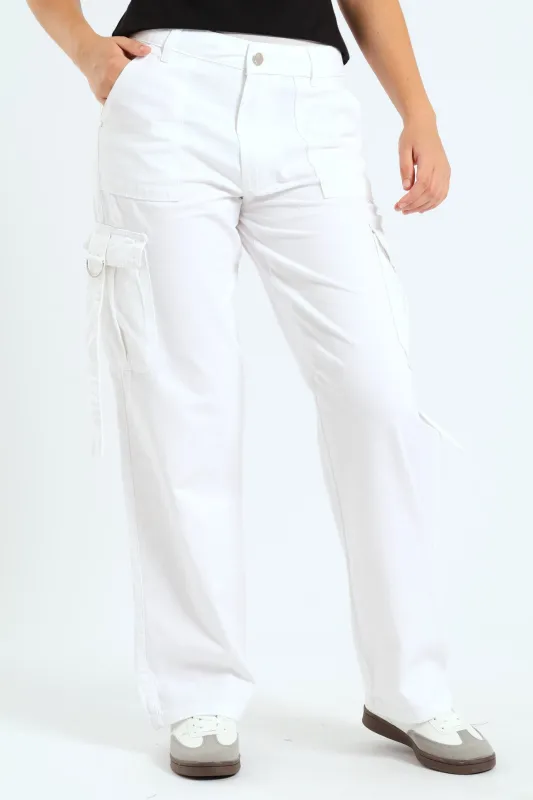Girls Twill Cargo Pants - White sold by Edgars 