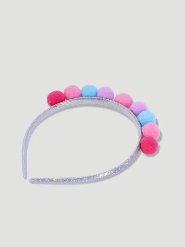 Pre-Girls Pom Pom Alice Band - Silver sold by Edgars