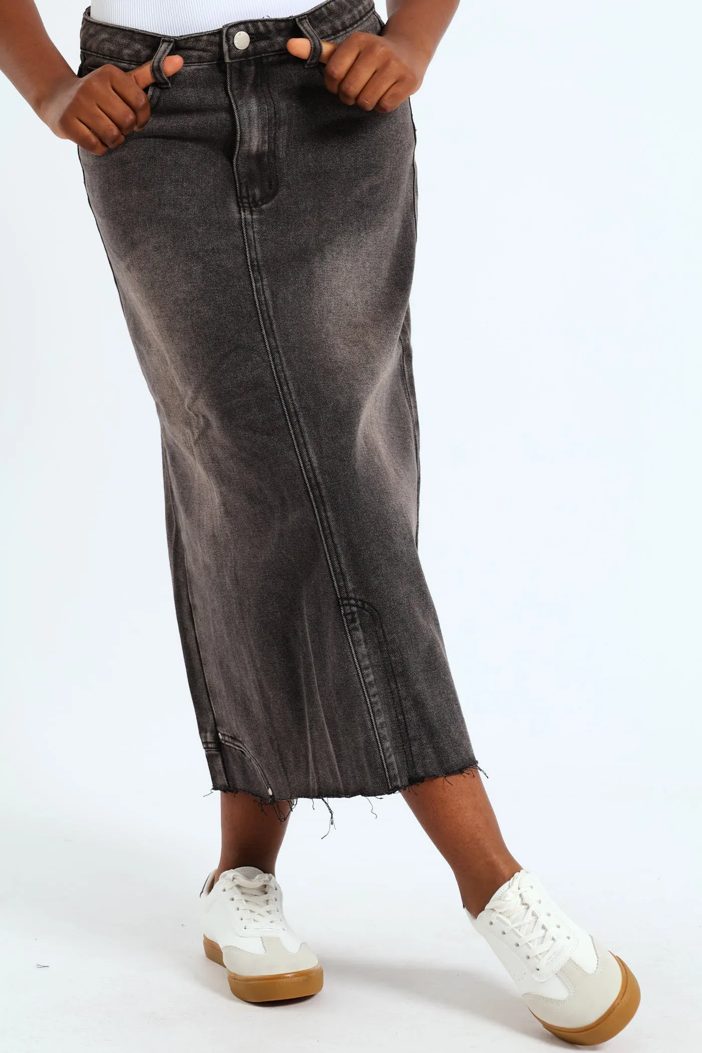 Girls Rigid Midi Denim Skirt - Dark Grey sold by Edgars