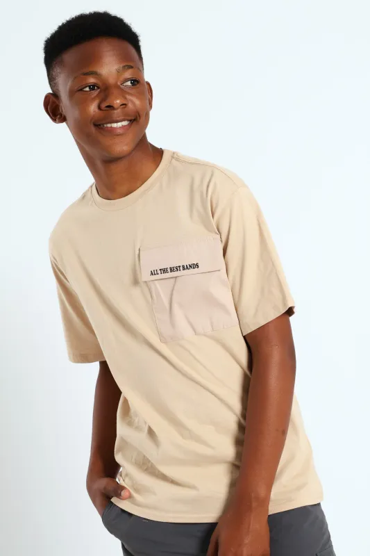 Boys Back Print Pocket Tee - Stone sold by Edgars