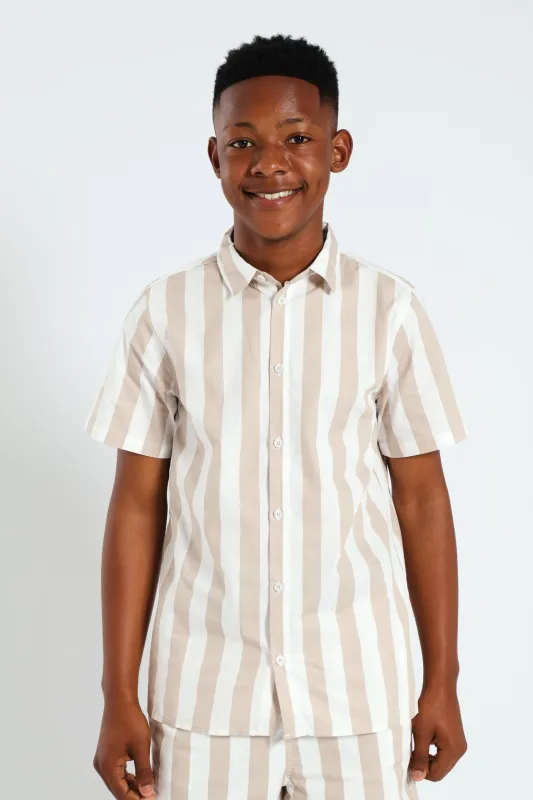 Boys Stripe Cotton Shirt - Stone sold by Edgars