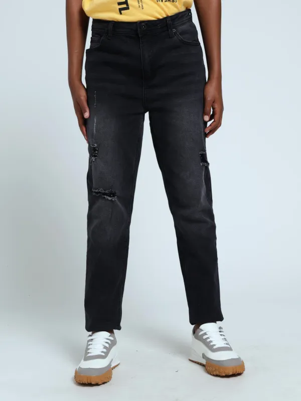 Boys Rip & Repair Denim Jeans - Black sold by Edgars