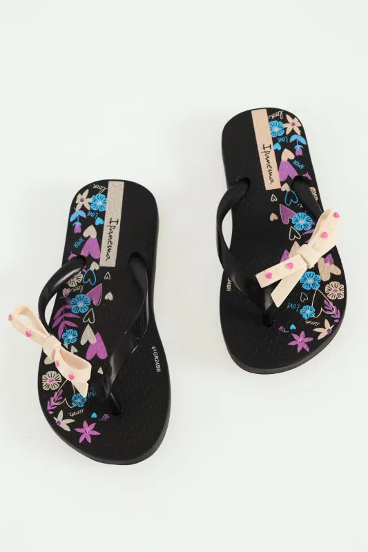 Girls Printed Flip Flop - Black sold by Edgars