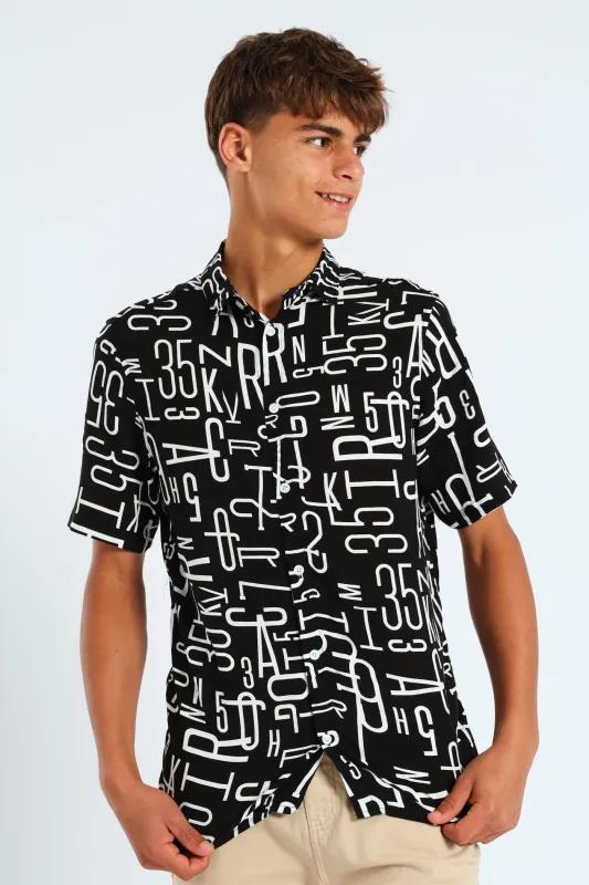 Boys Letter Viscose Shirt - Black/White sold by Edgars 