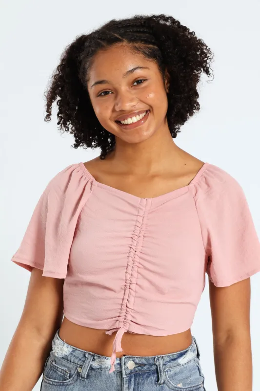 Girls Tie Front Top - Blush sold by Edgars 