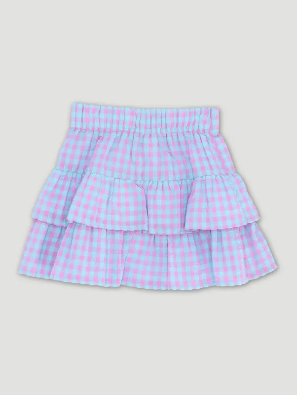 Pre-Girls Tiered Skirt Check - Pink/Blue sold by Edgars