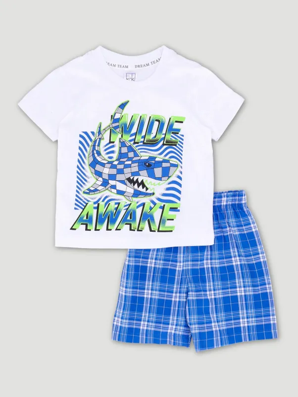 Boys Shark Print Woven Sleep Set - White made by Edgars