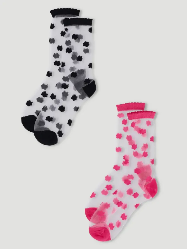 Girls 2 Pack Mesh Daisy Anklet Socks - Black/White sold by Edgars