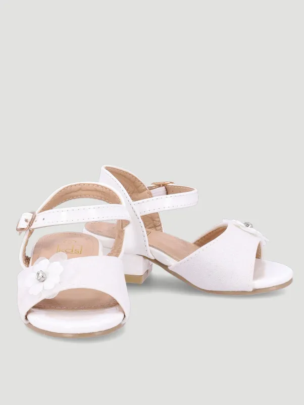 Pre-Girls Flower Heeled Sandal - White sold by Edgars