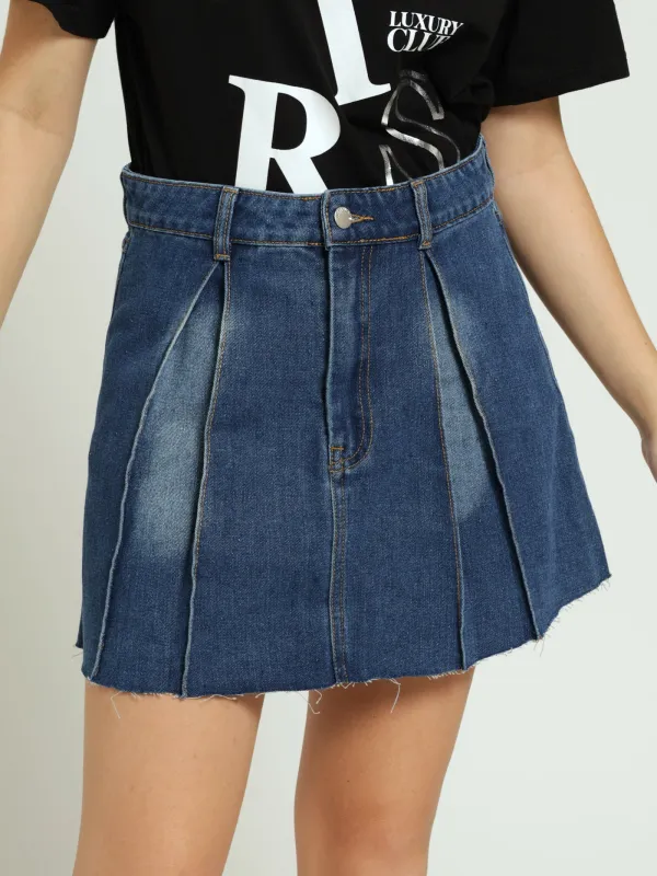Girls Pleated Denim Skirt - Dark Blue sold by Edgars 