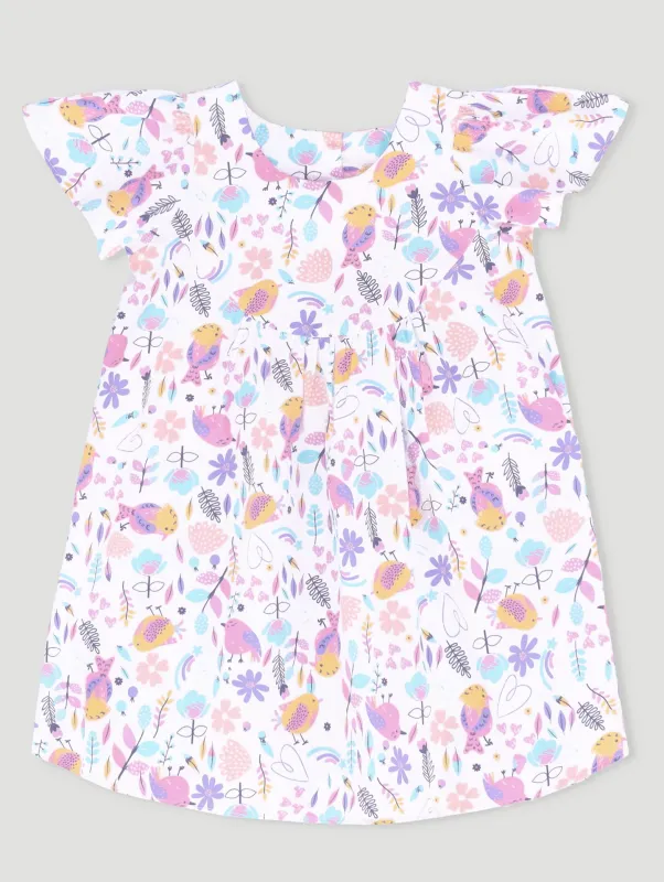 Pre-Girls Bird Print Dress - White sold by Edgars