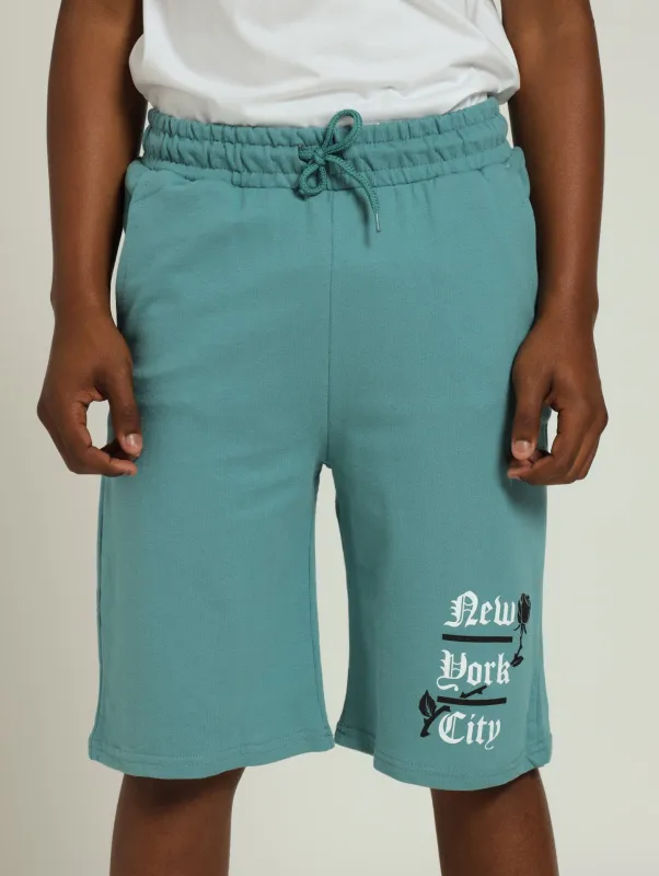 Boys City Printed Fleece Shorts - Teal sold by Edgars