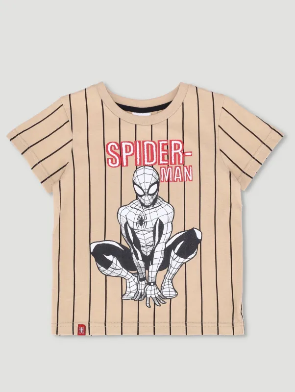 Pre-Boys Spiderman Stripe Tee - Stone made by Marvel