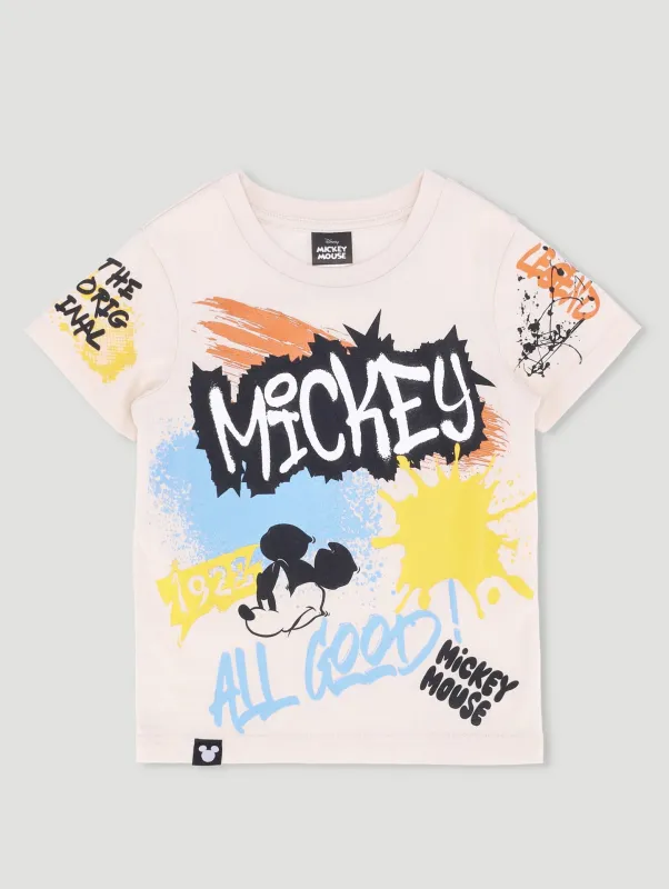 Pre-Boys Mickey Graffiti Tee - Light Stone sold by Edgars