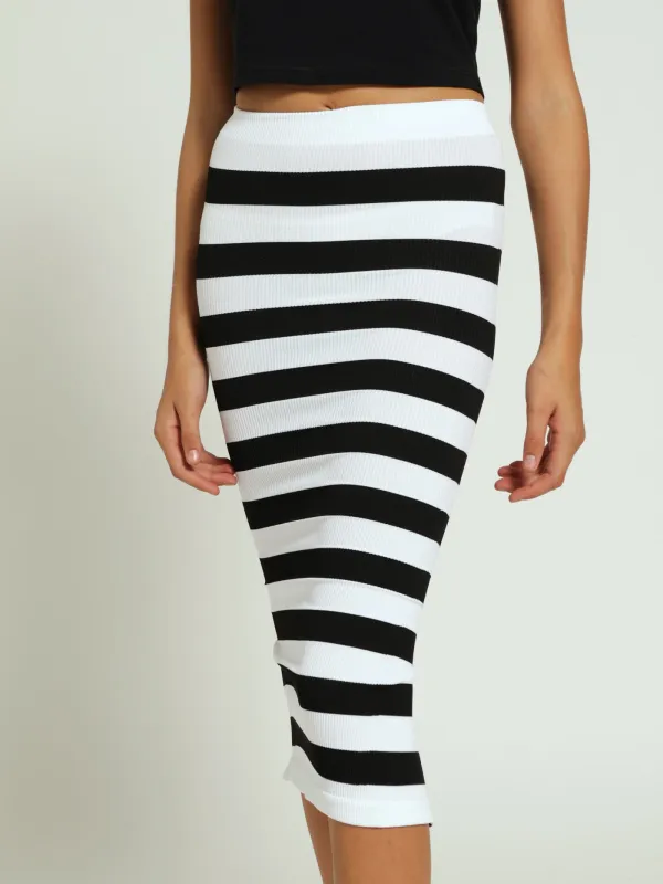 Girls Stripe Seamless Skirt - Black/White sold by Edgars