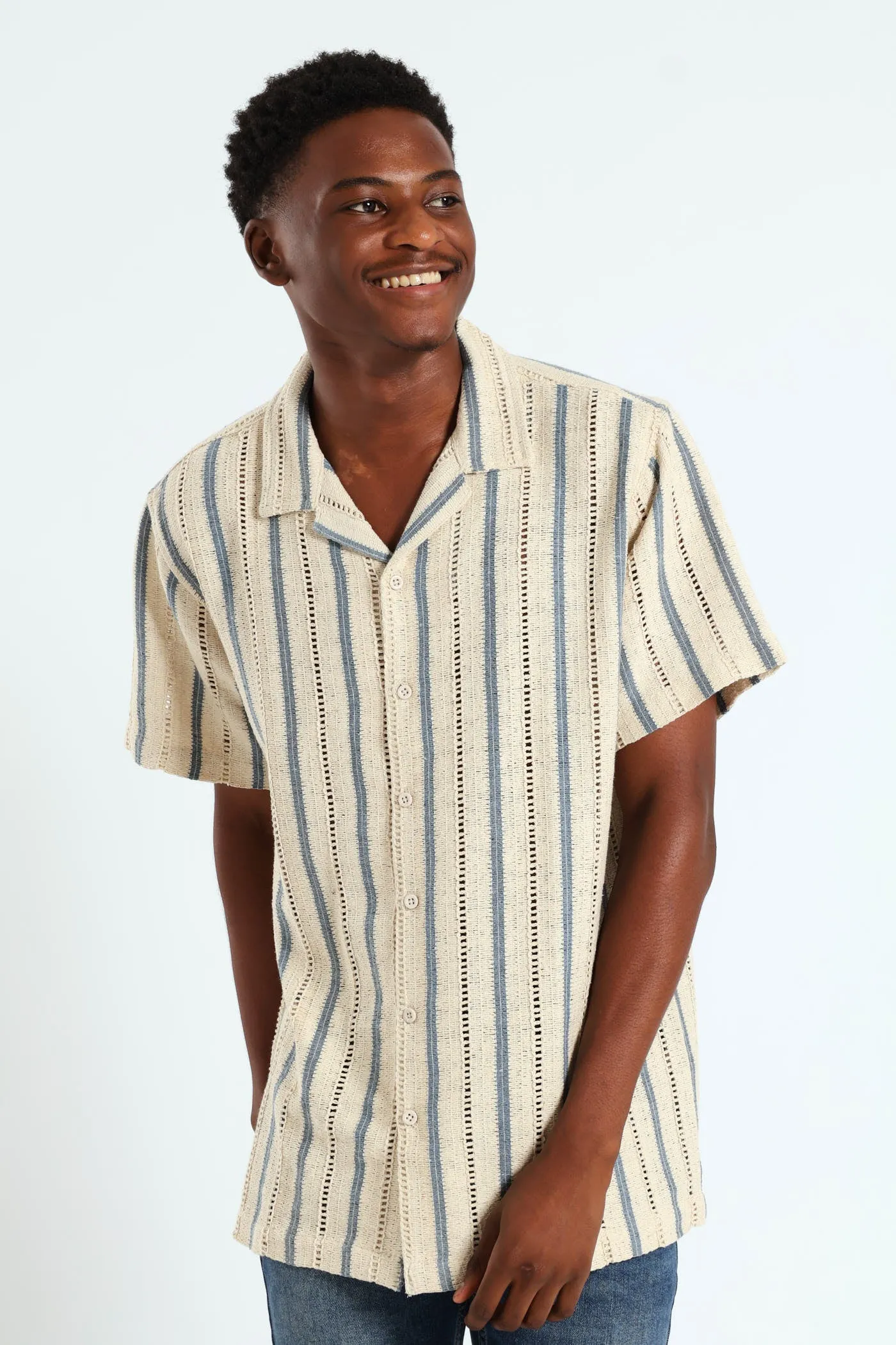Crochet Stripe Shirt - Stone sold by Edgars