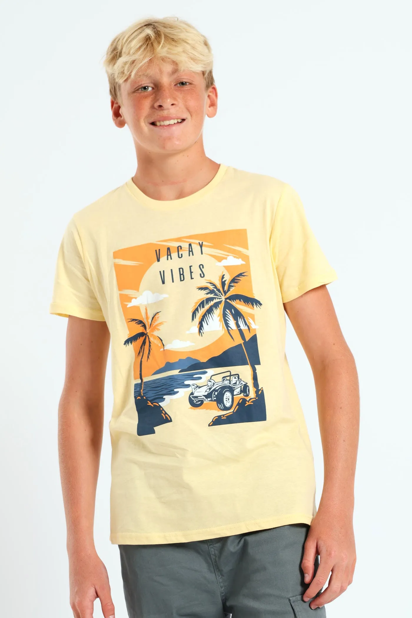 Boys Beach Print Tee - Yellow sold by Edgars