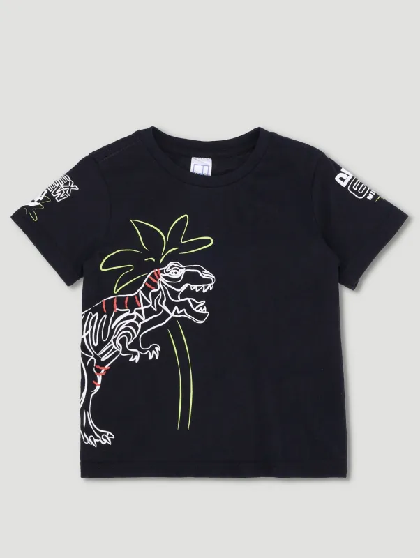 Pre-Boys Dino Front & Back Sleeve Print Tee - Black sold by Edgars