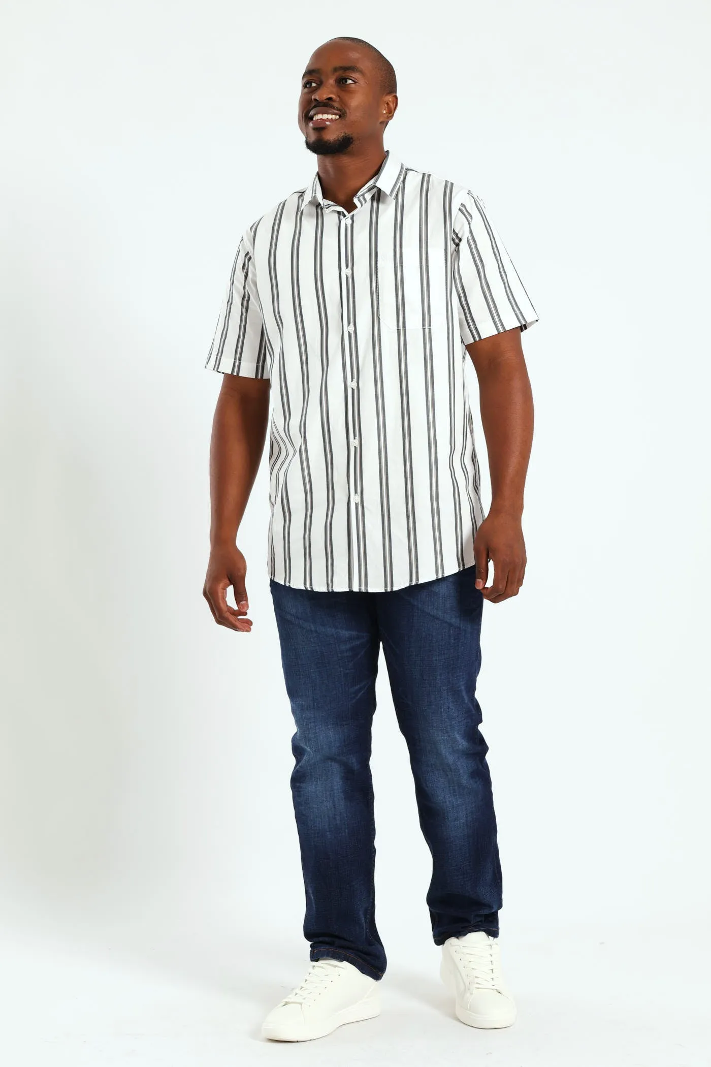 Short Sleeve Stripe Shirt - White sold by Edgars