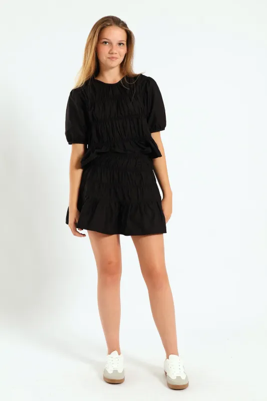 Girls Shirring Skirt - Black sold by Edgars 