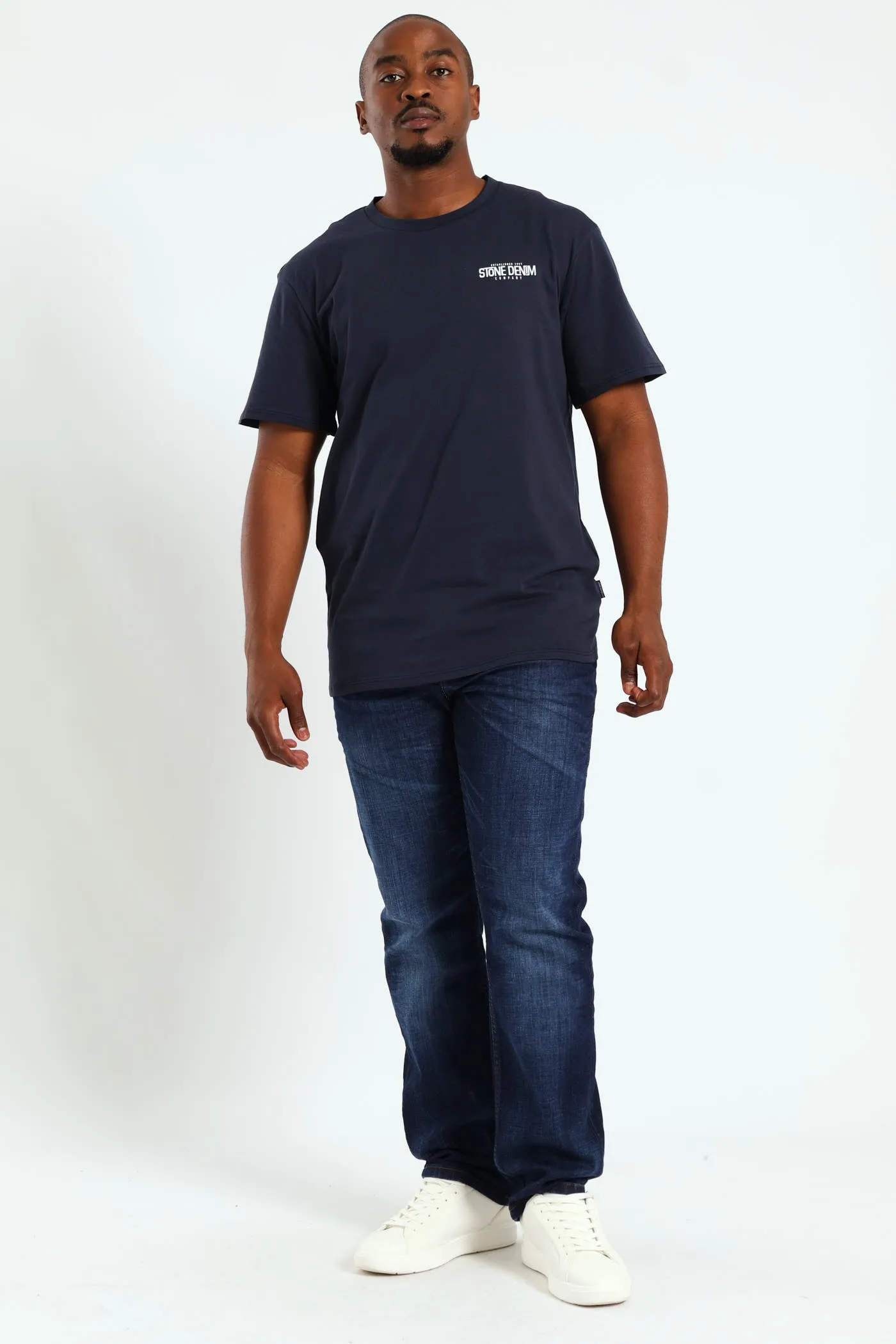 Superior Stone Denim Front & Back Print Tee - Navy sold by Edgars