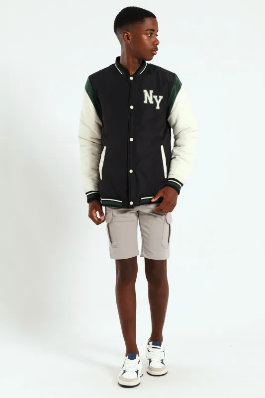 Boys Varsity Nylon  Bomber Jacket - Black sold by Edgars 