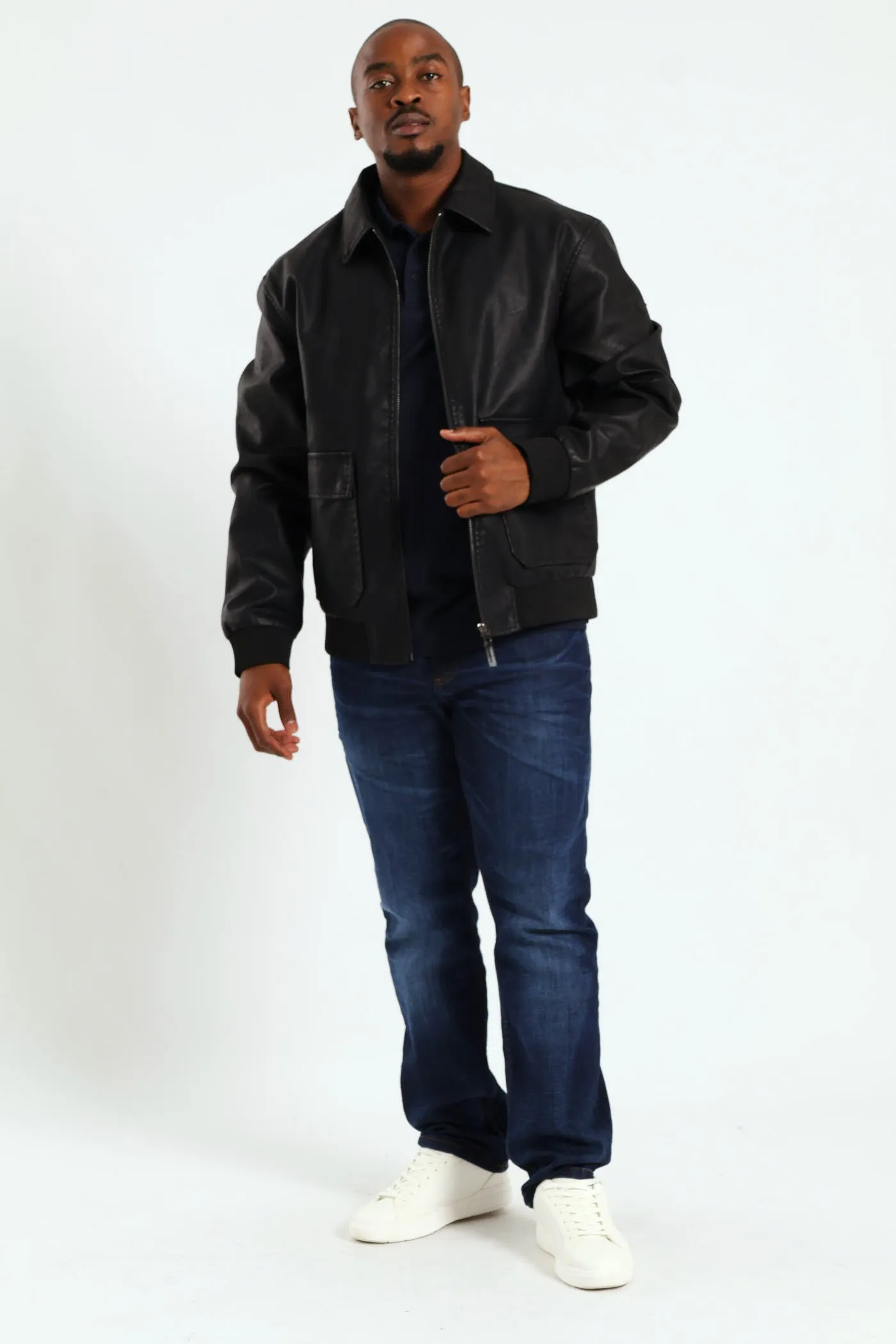 PU Zip Through Bomber - Black sold by Edgars