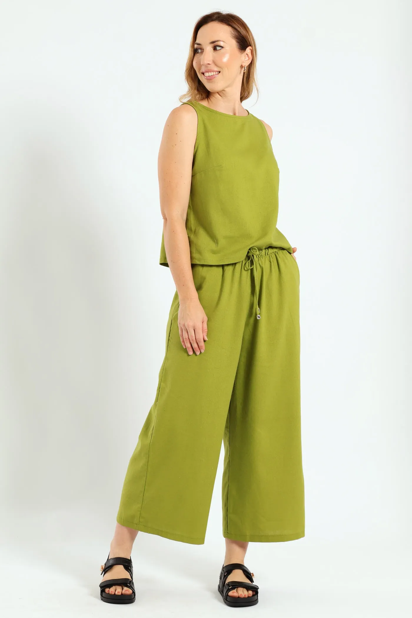 Pull On Linen Capri Pants - Avocado sold by Edgars