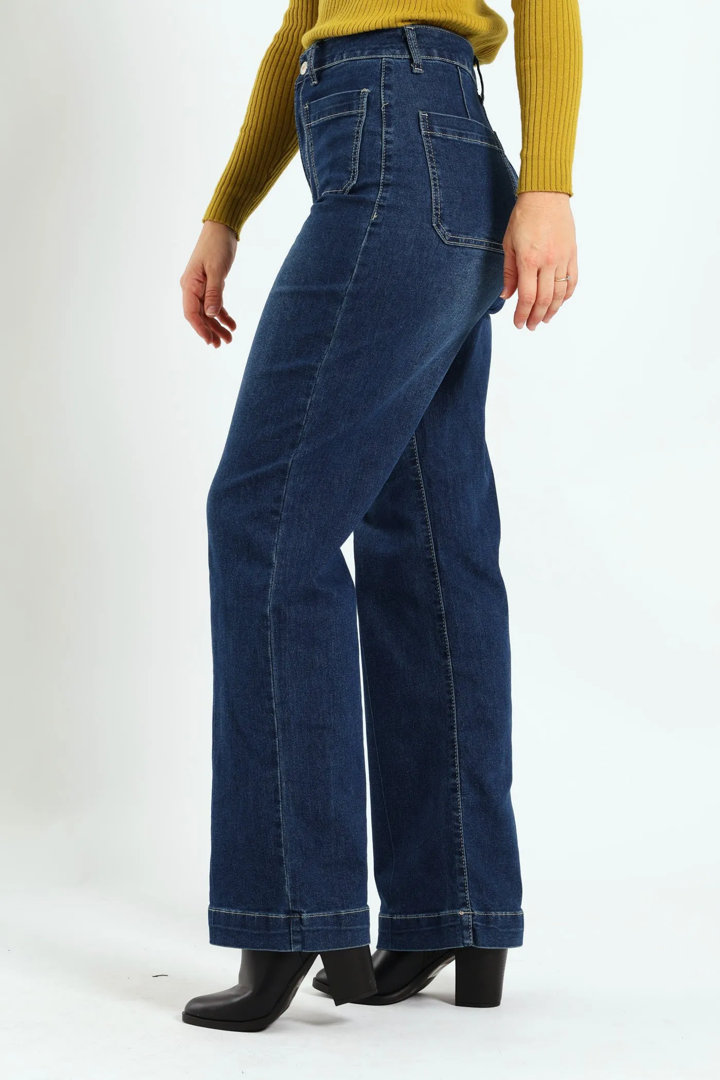 High Rise Pocket Detail Wide Leg Jean - Dark Wash sold by Edgars product image thumbnail 2