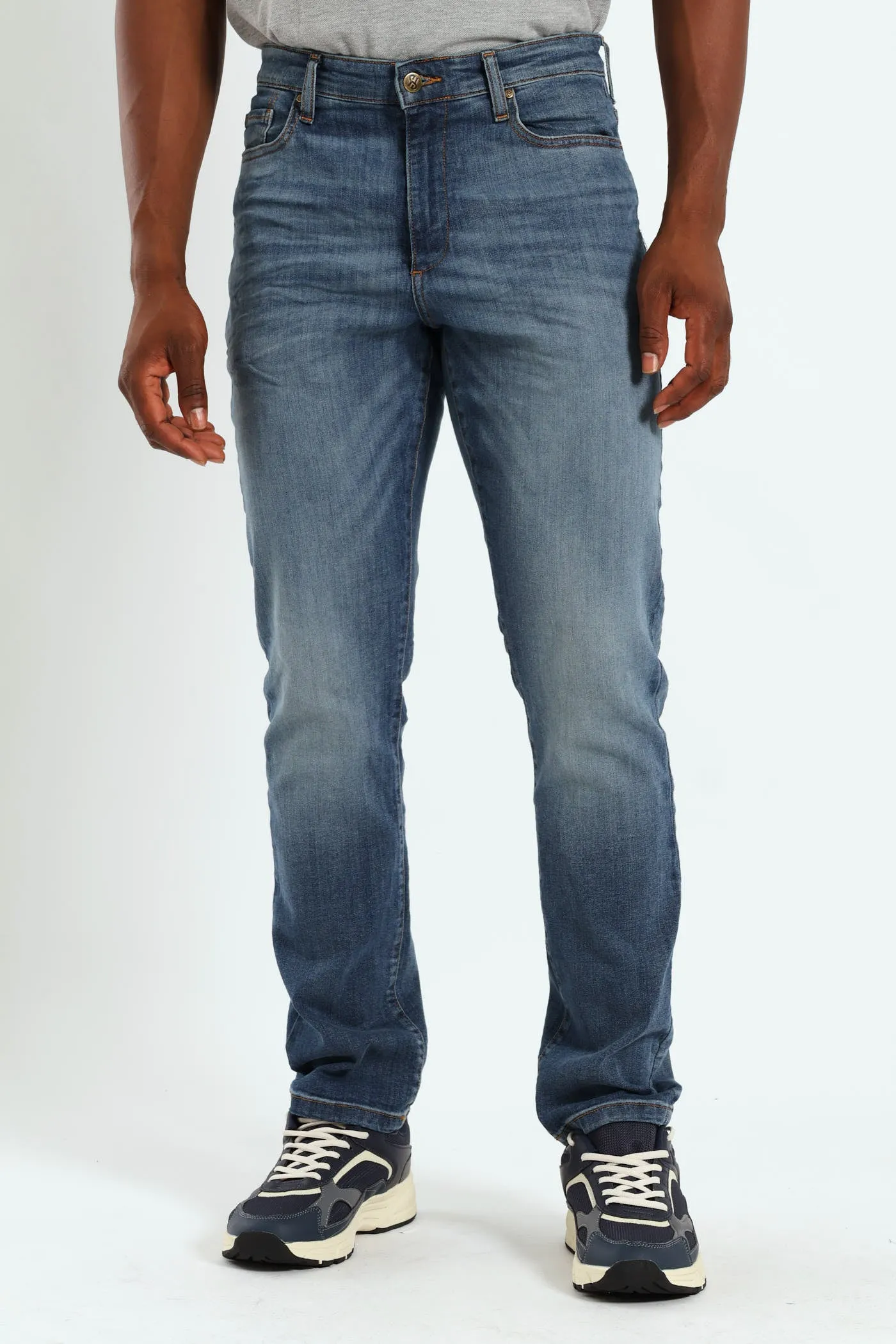 Mid Tint Blasted & Creased Slim Denim - Mid Blue sold by Edgars