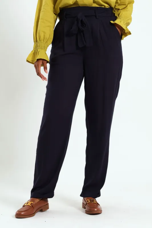 Pull On Self Tie Pleated Tapered Leg Pant - Navy sold by Edgars 