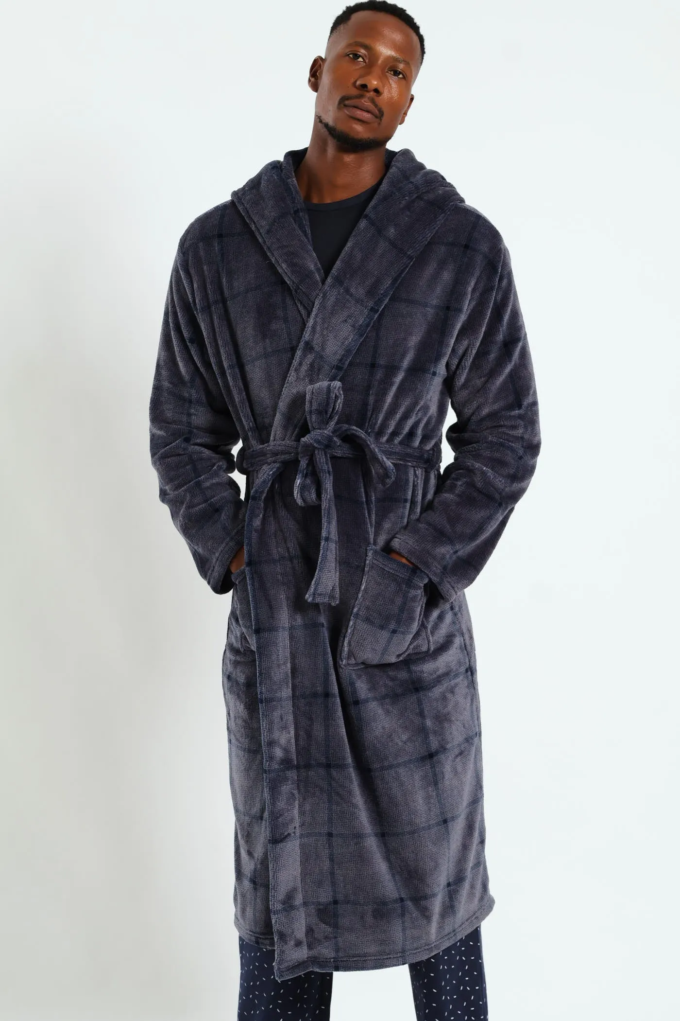 Check Hooded Gown - Grey sold by Edgars