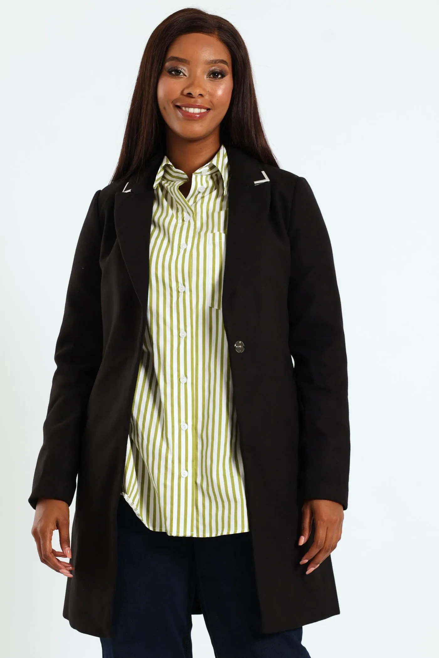 Charlotte Metal Trim Collar Coat - Black sold by Edgars