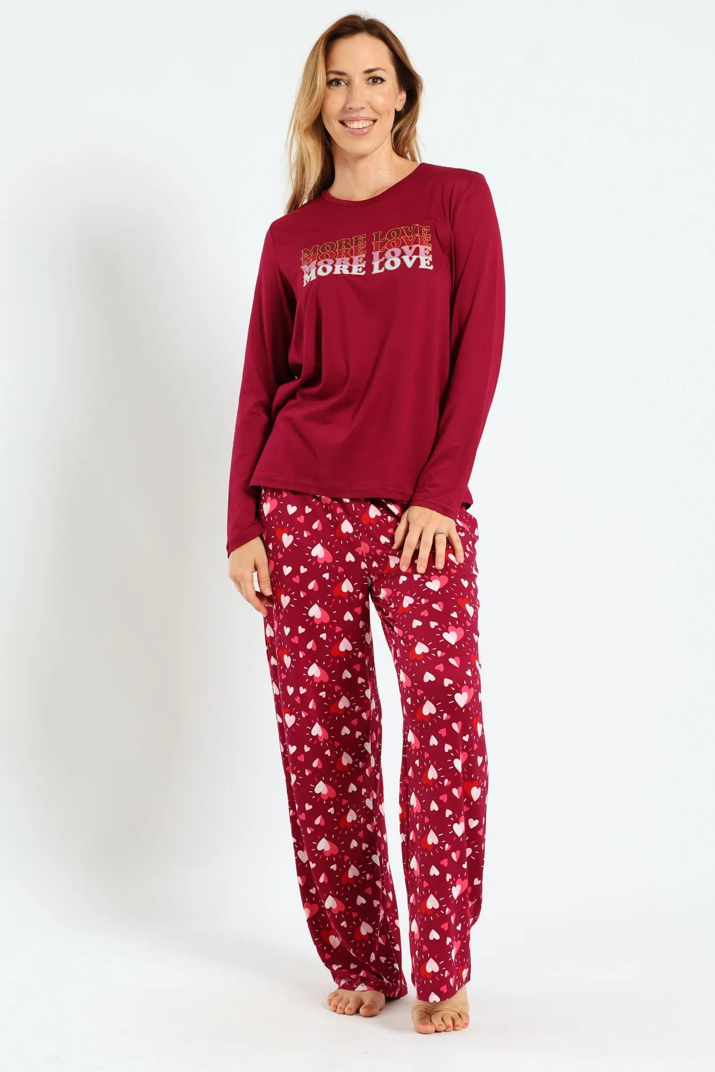 Long Sleeve Top & Pant Sleep Set - Burgundy sold by Edgars