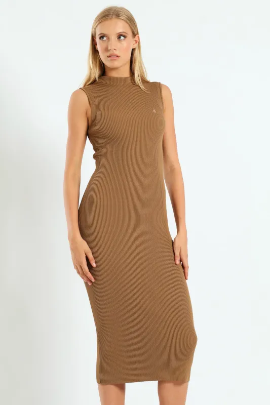 Dafne Mock Neck Dress - Camel sold by Edgars 