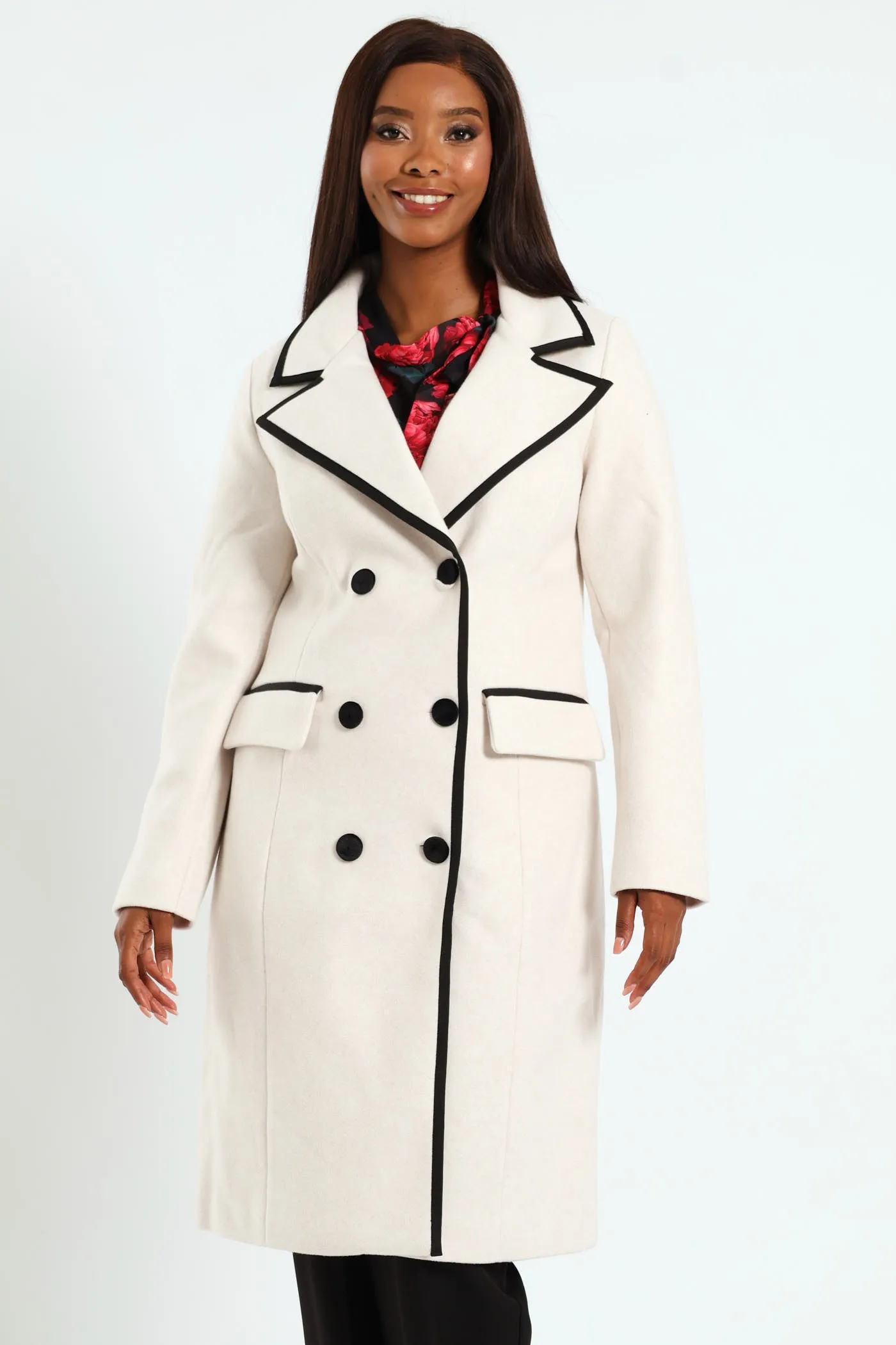 Double Constrast Tipped Melton Coat - Oatmeal sold by Edgars