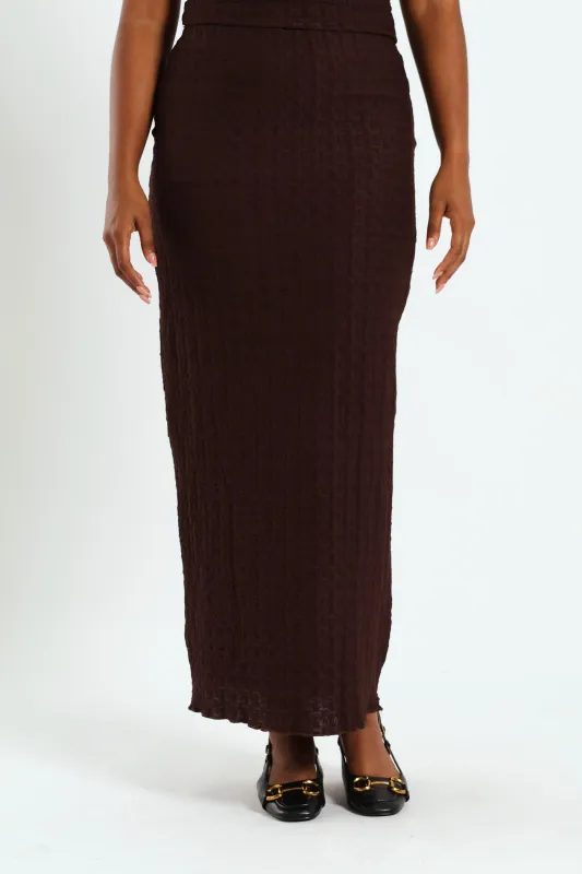 Crinkle Knit Tube Midaxi Skirt - Dark Brown sold by Edgars
