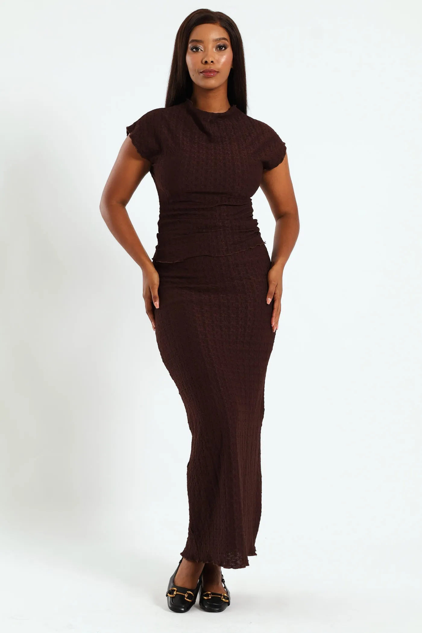 Lettuce Hem Crinkle Knit Top - Dark Brown sold by Edgars product image thumbnail 2