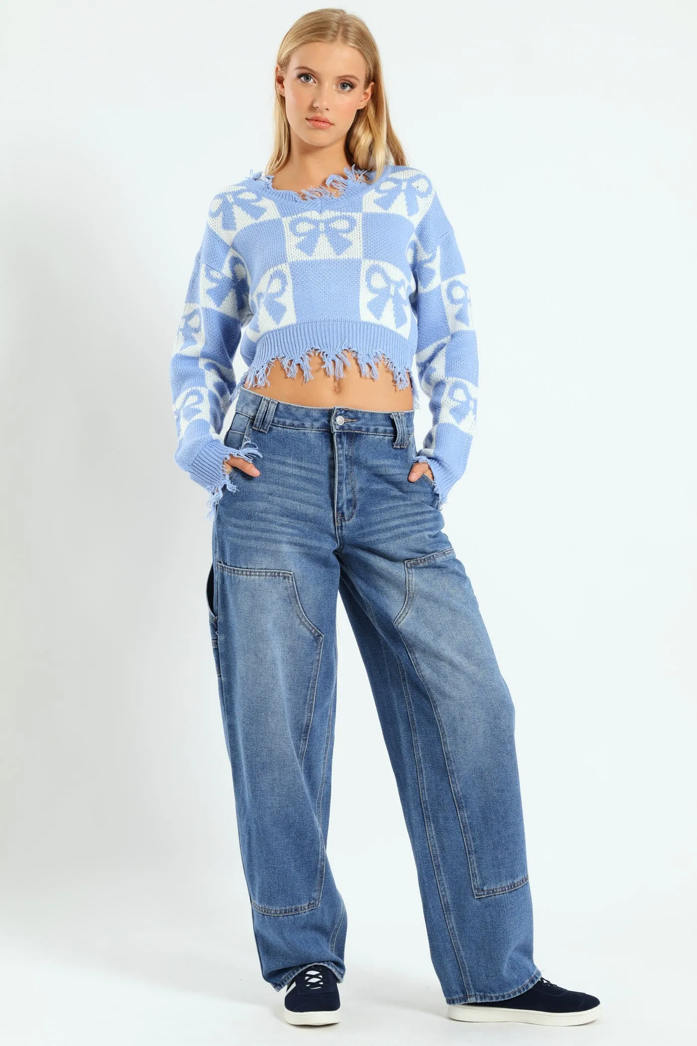 Wide Balloon Fit Carpenter Jean - Mid Blue sold by Edgars