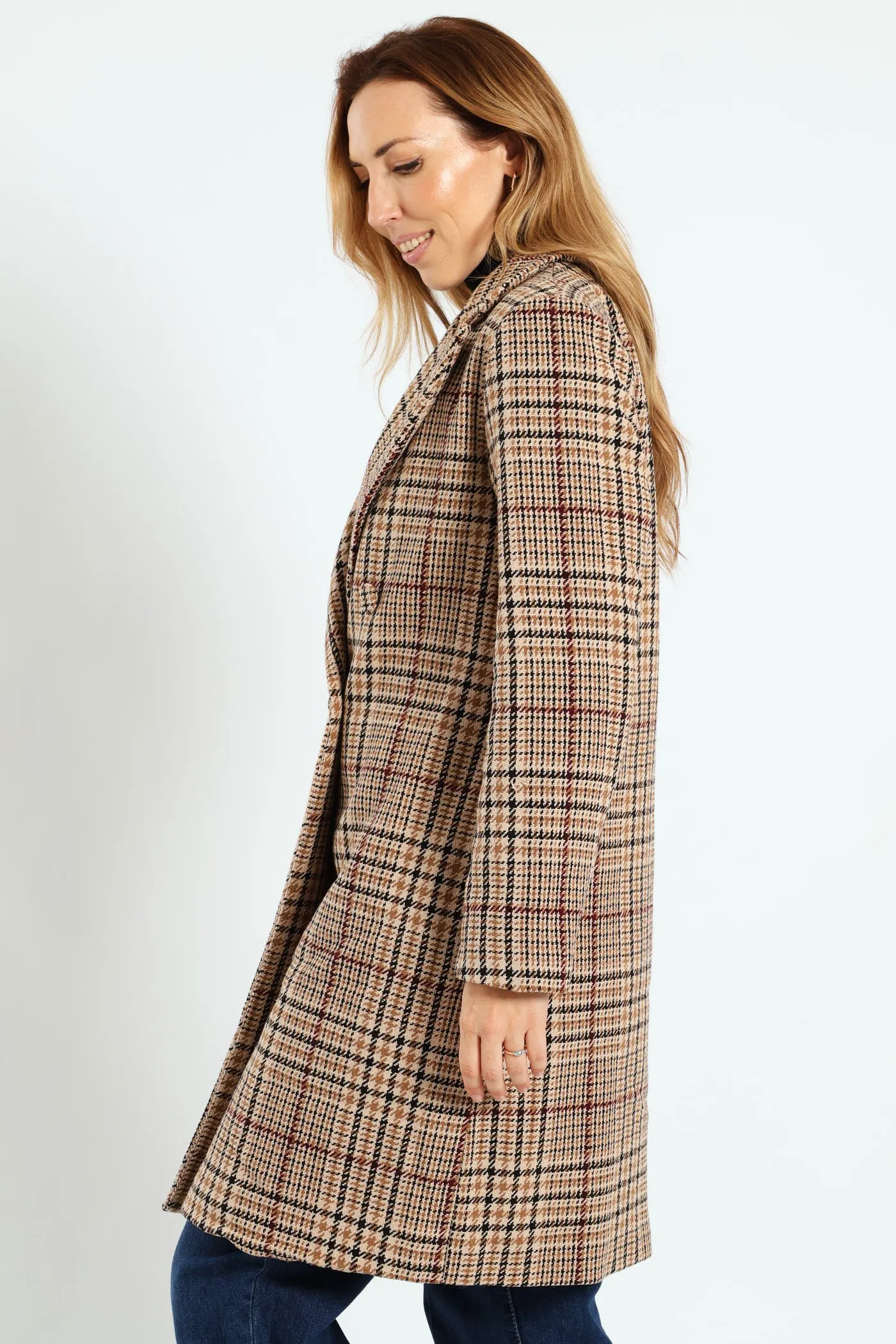Double Breasted Tartan Check Tweed Coat - Brown sold by Edgars product image thumbnail 3