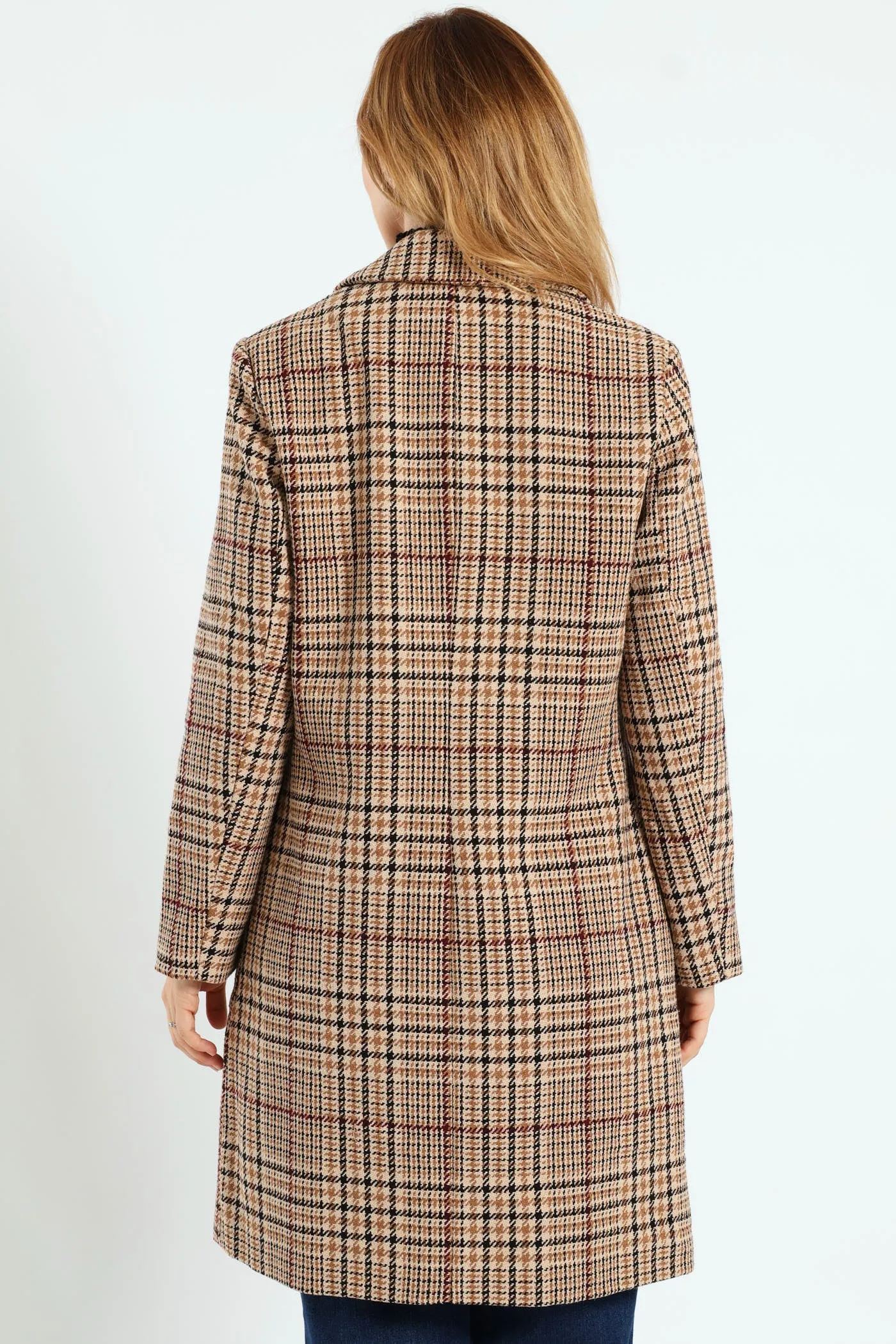 Double Breasted Tartan Check Tweed Coat - Brown sold by Edgars product image thumbnail 4