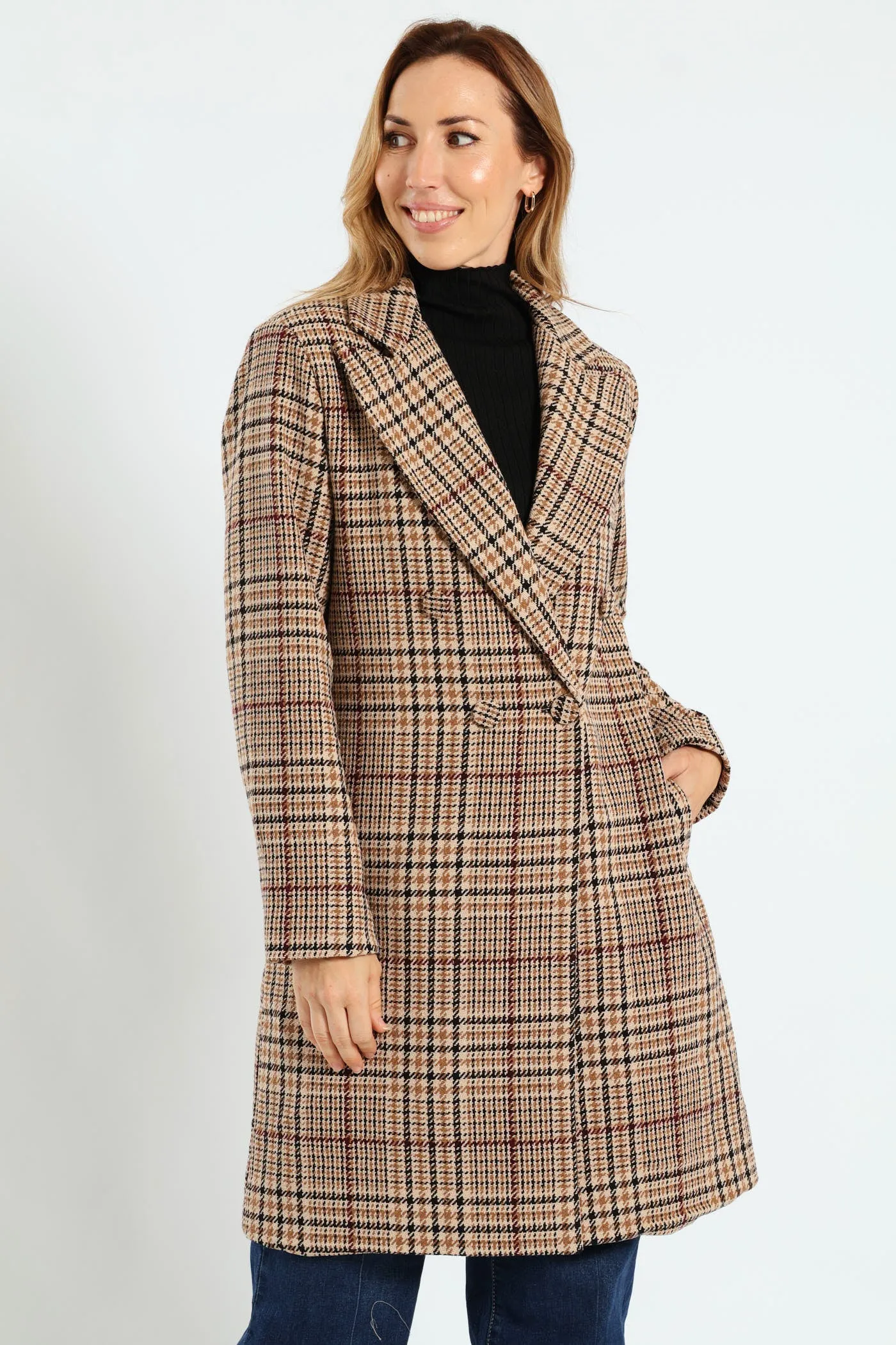 Double Breasted Tartan Check Tweed Coat - Brown sold by Edgars product image thumbnail 2