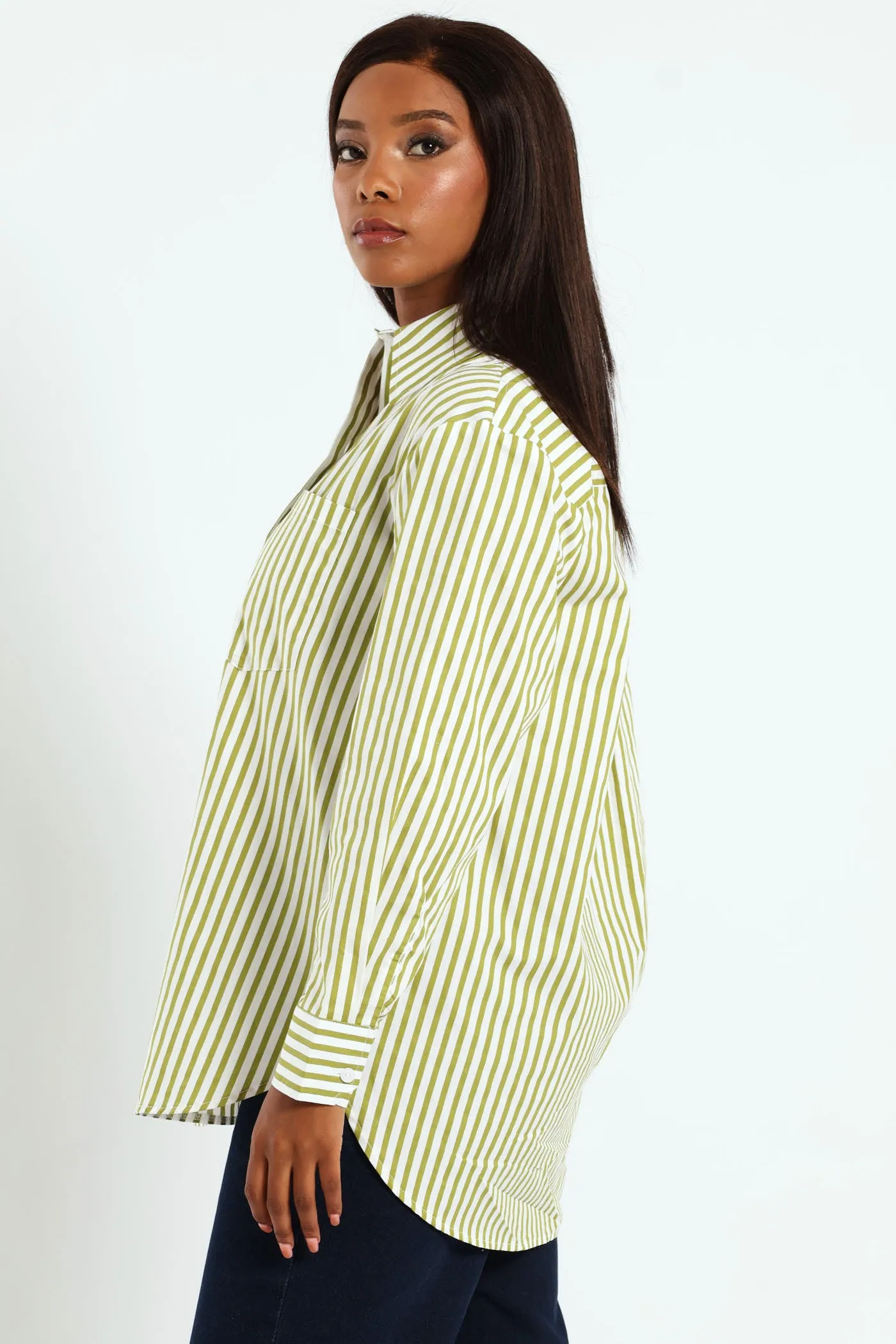 Oversized Stripe Poplin Shirt - Chartreuse/White sold by Edgars product image thumbnail 2