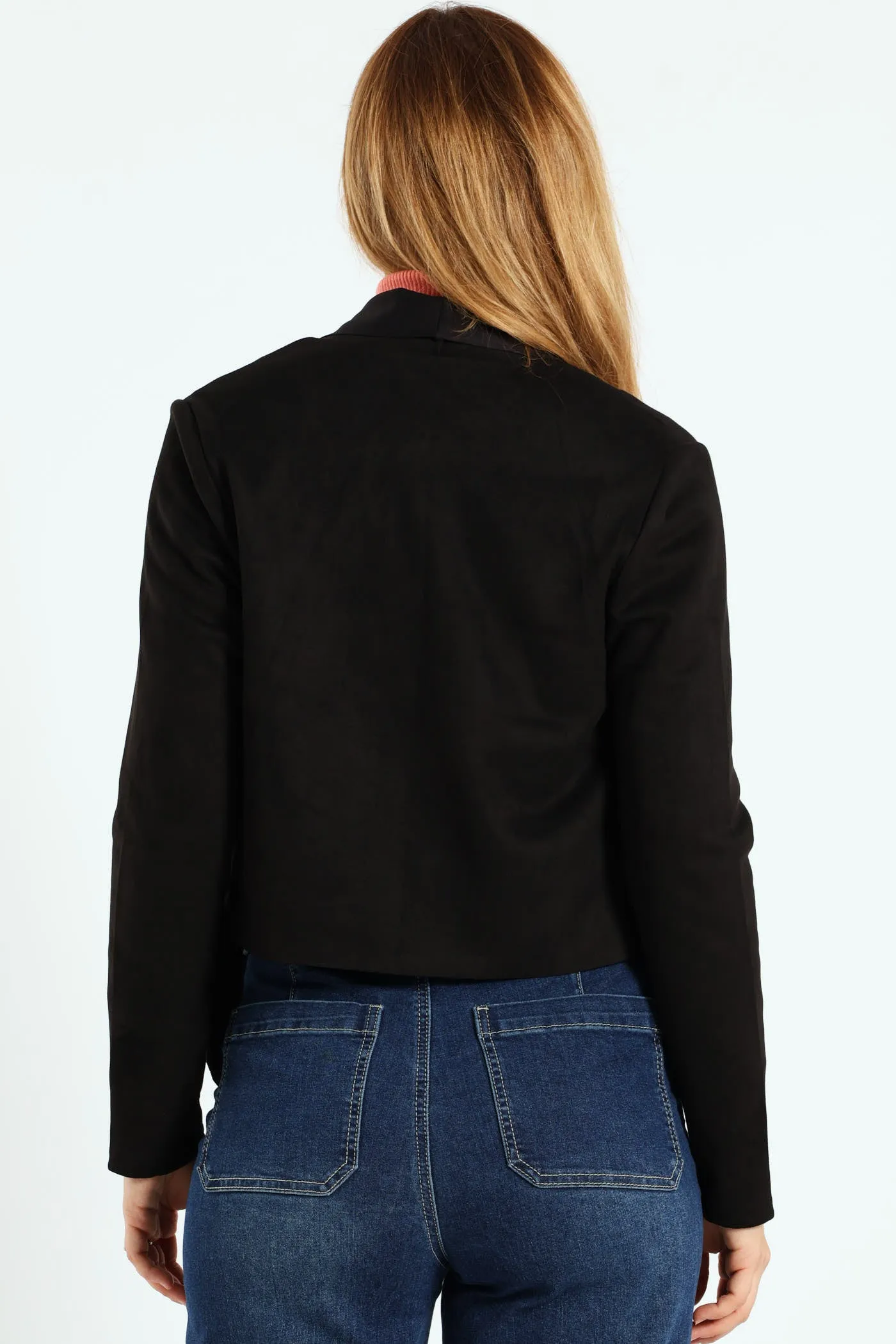Long Sleeve Suede Waterfall Jacket With Zip Detail - Black sold by Edgars product image thumbnail 4