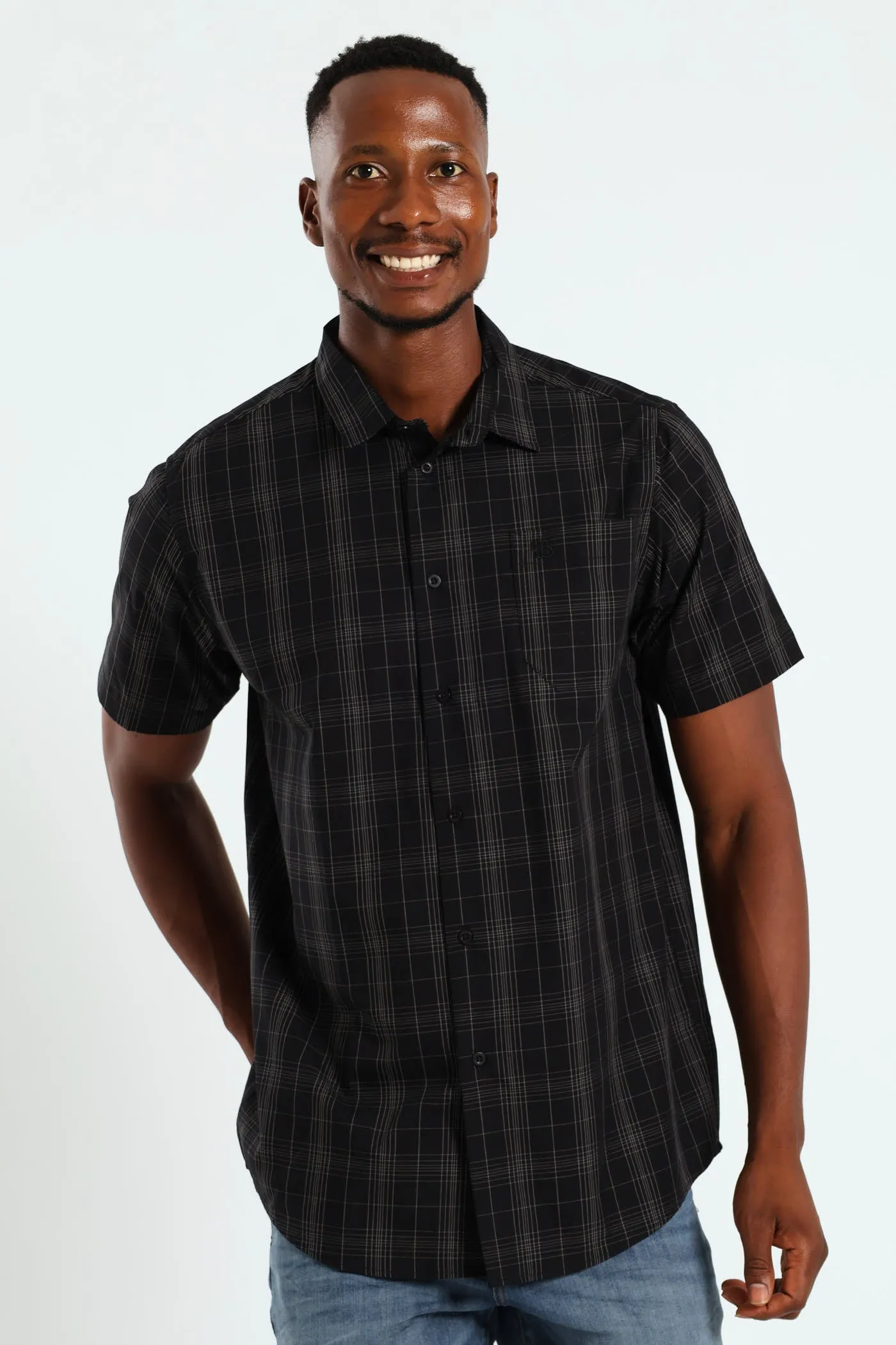Short Sleeve Check Shirt - Black sold by Edgars